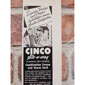 1950 MCM Men Holding Tools Outside Chatting Cinco Sto-A-Away Window Vtg Print Ad